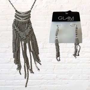 GLAM by Ardene long silver multi-strand chunky chain necklace & earrings set NWT